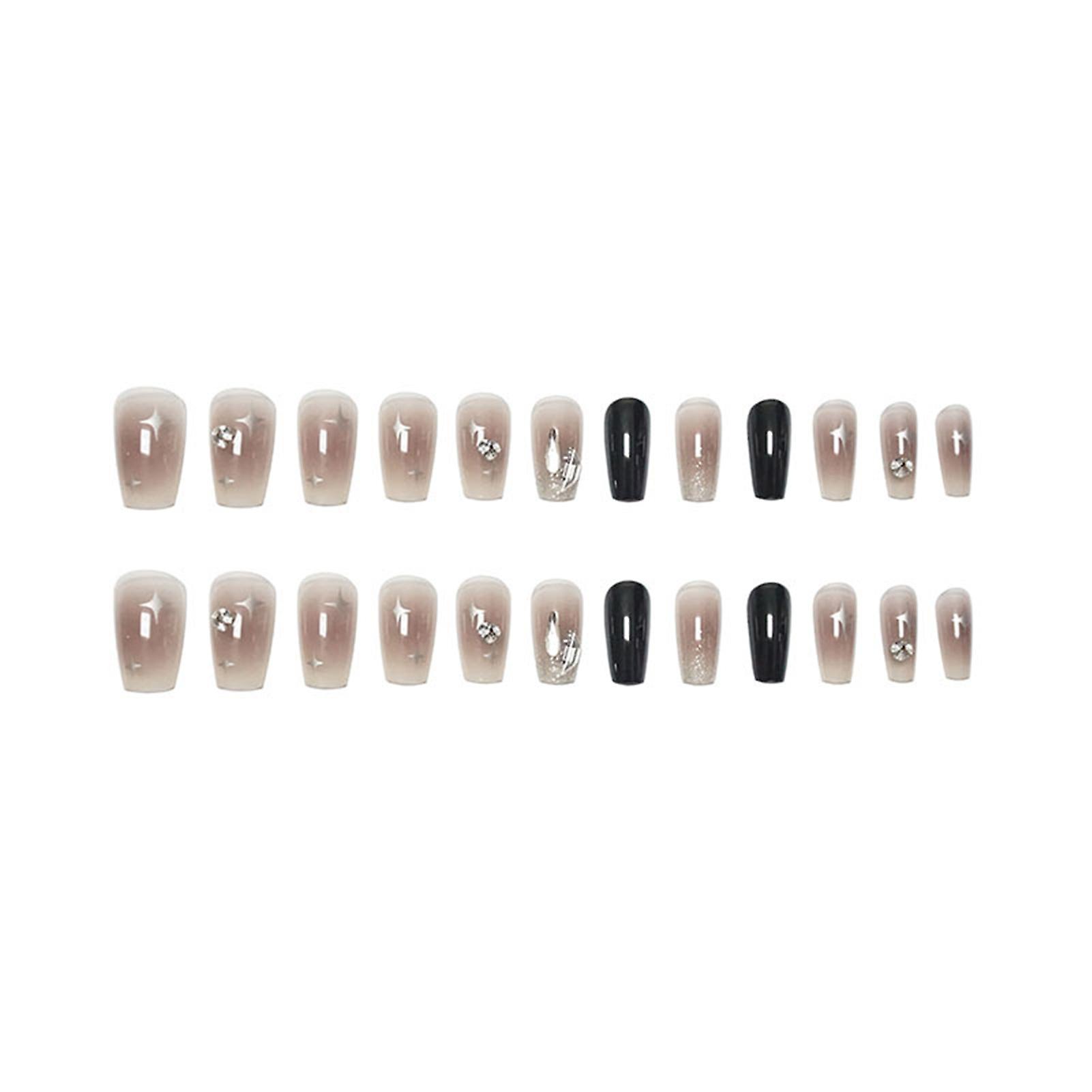 Black Translucent Square Fake Nails Long Square Uv Gel Black Cool Nails For Dance Parties Weekend Trips Parties