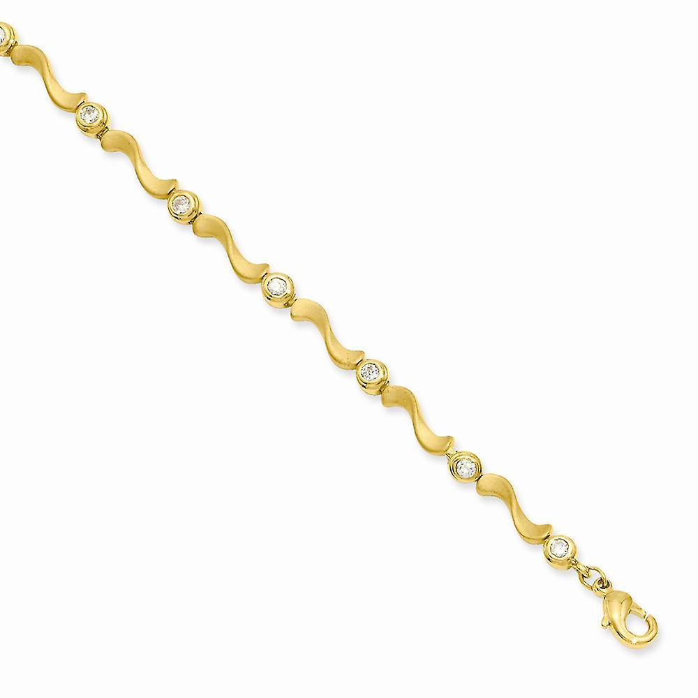 Gold Plated Satin Lobster Claw Closure Bezel Cubic Zirconia S Link Bracelet 3.9mm Wide-Link-Bracelet for Women - Length: