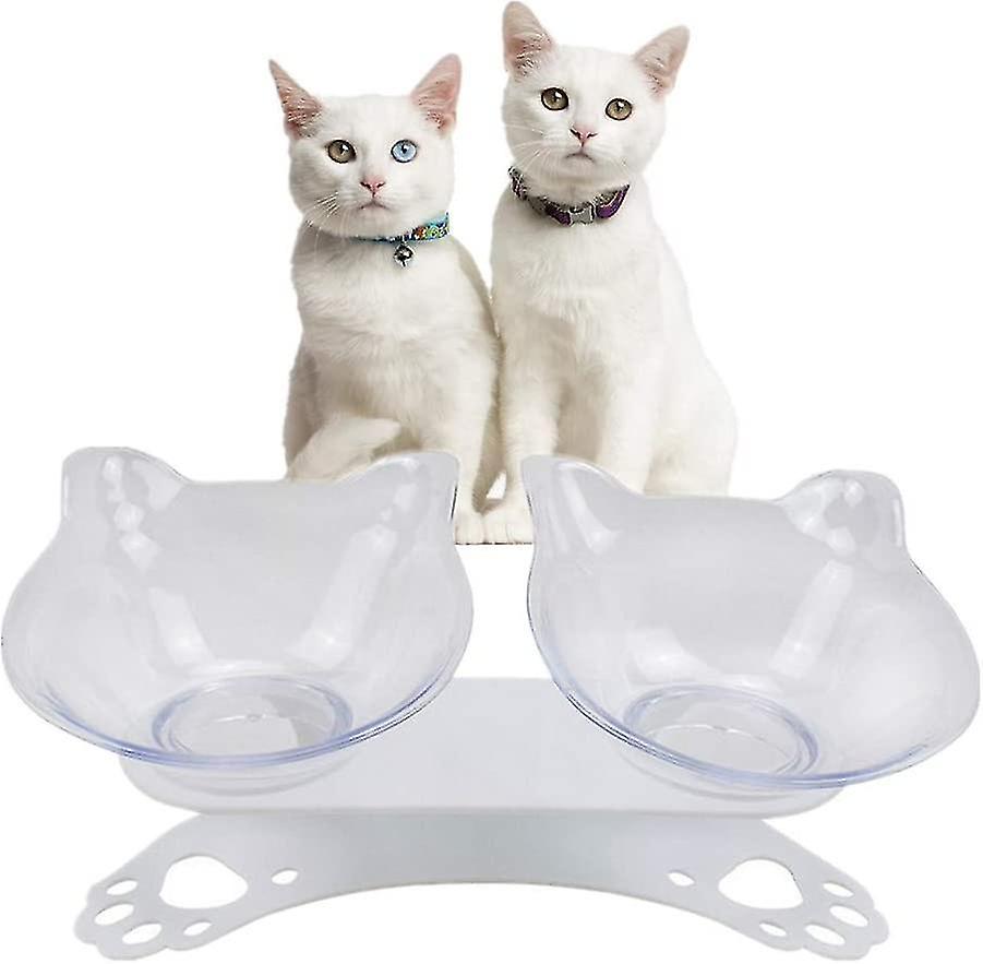Cat Bowl With Stand, Double Elevated Bowl For Cat And Puppy Anti-vomiting (transparent)