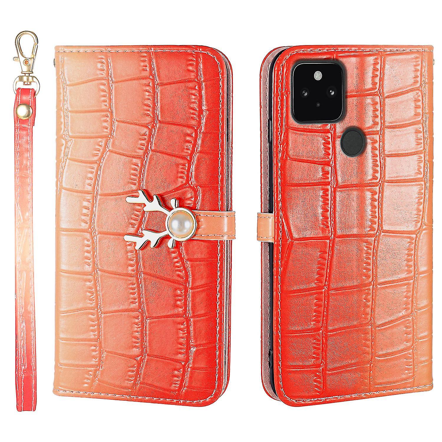 Elk Pattern Phone Case For Google Pixel 5 With Card Holder, Lanyard, Pu Leather Material, Wallet Function, Corner Fall Protection