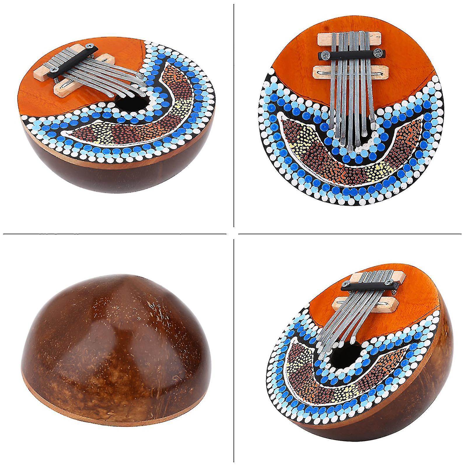 7-Key Tuneable Coconut Shell Mbira Thumb Piano, 185g, Colorful