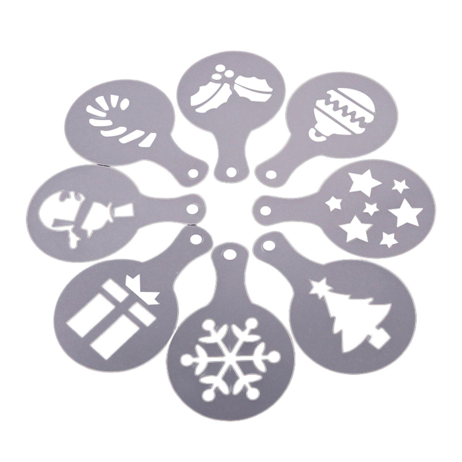 8Pcs/Pack Coffee Stencils Christmas Series Pattern Coffee Printing Tool Coffee Foam Decorating Mold