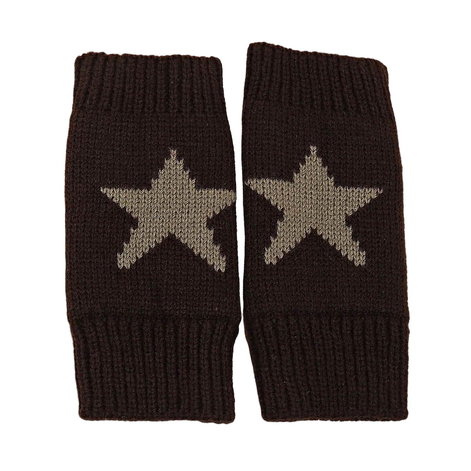 1 Pair Winter Typing Gloves Knitted Half Fingers Elastic Star Printed Color Matching Anti-slip Wrist