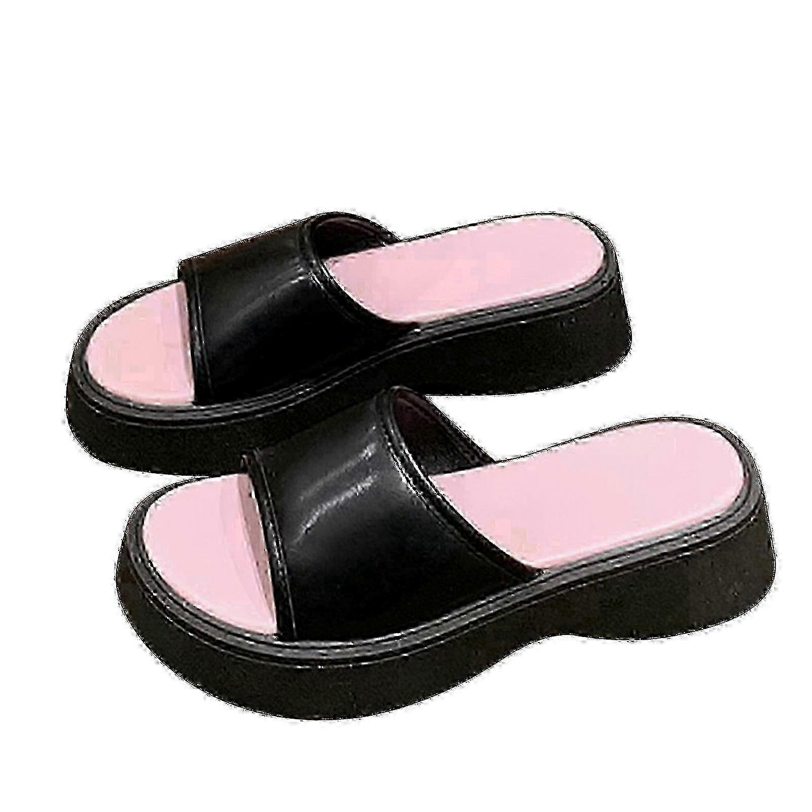 Platform Slide Sandals Soft Sole Antislip Comfortable Slip On Sandals for Home Beach Shopping Black 37