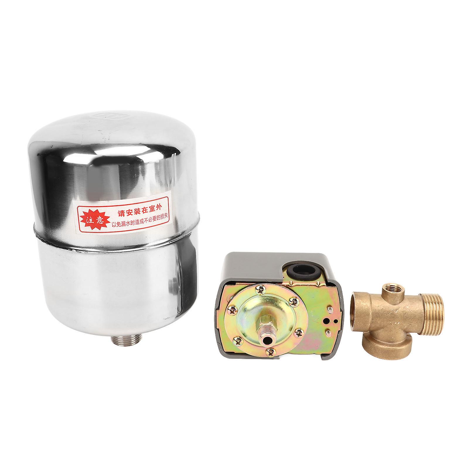 Water Pump Pressure Switch, Stainless Steel Tank, 4-Way Copper Check Valve, Self-Priming Pump Controller 110-230V