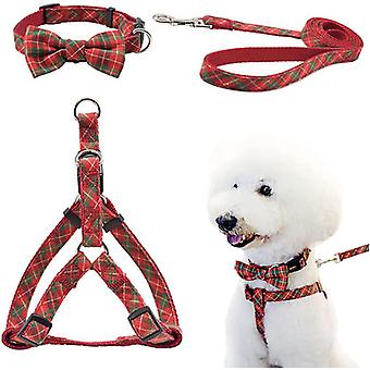 Plaid Adjustable Dog Harness, 3 Pieces (Vest Harness, Collar Leash and Leash), Anti-Twist Puppy Leas