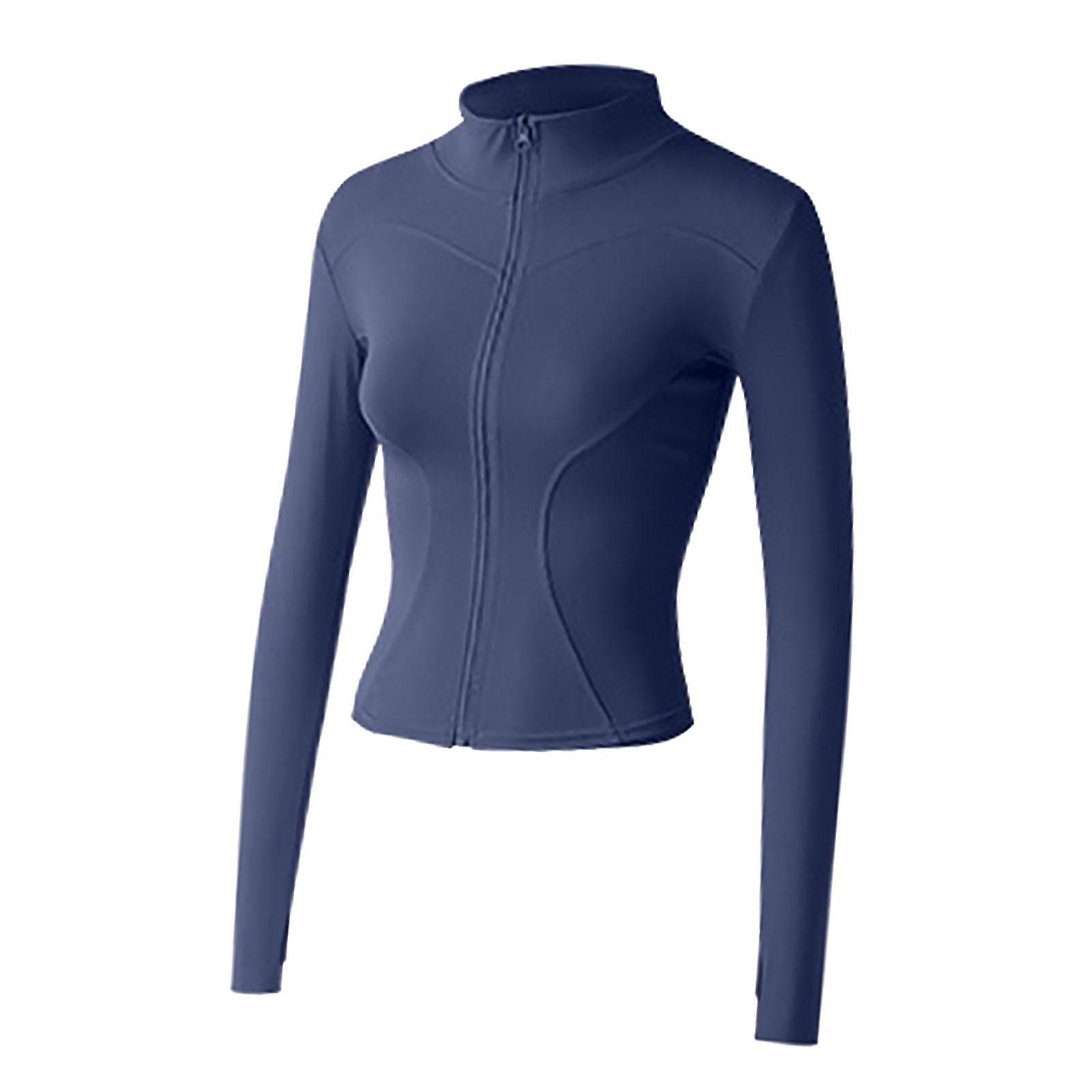 Sports Jacket Women with Windproof Stand up Collar Breathable Running Jacket L Deep Blue