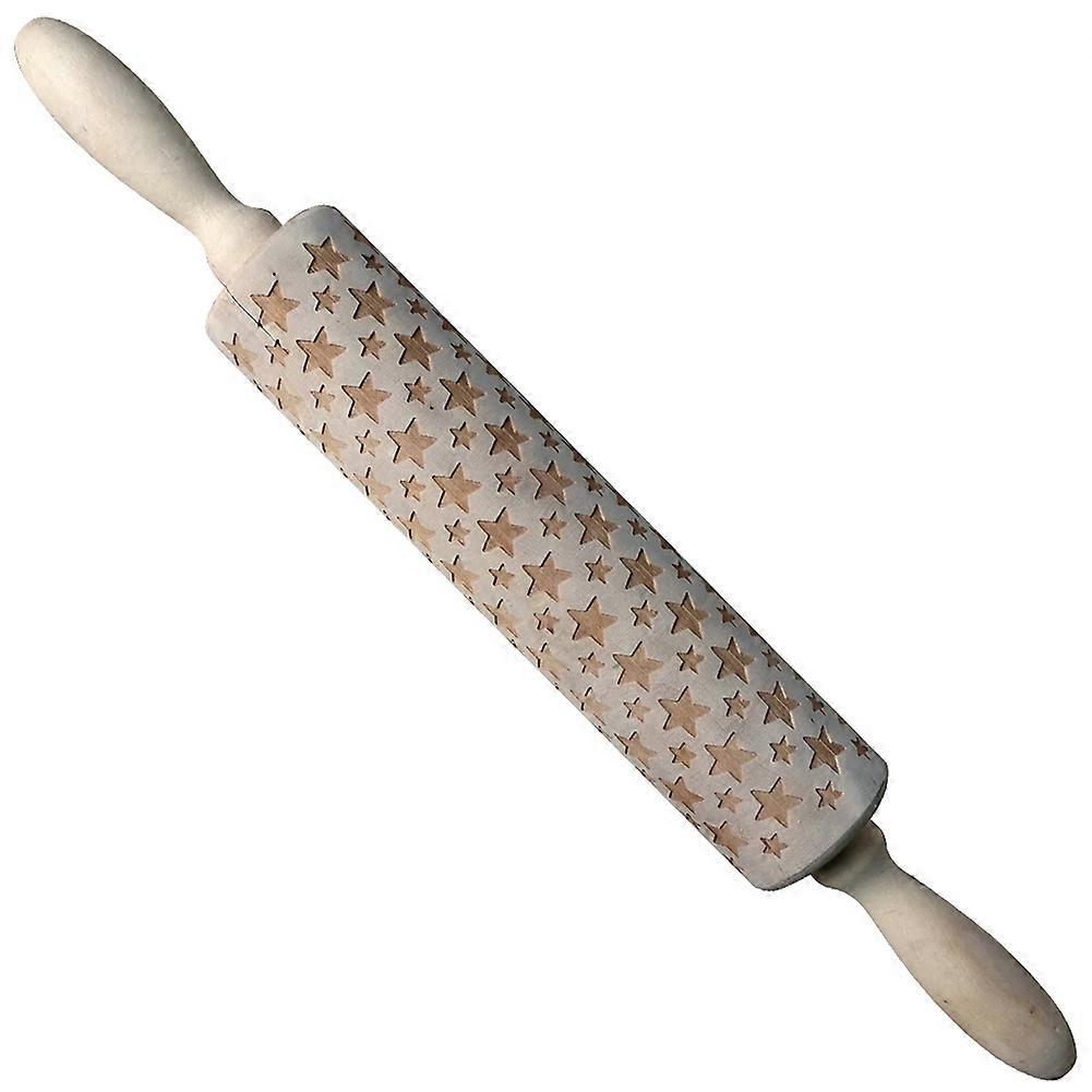 Kitchen Rolling Pin Bread Cookie Dough Roller with Stars Carving