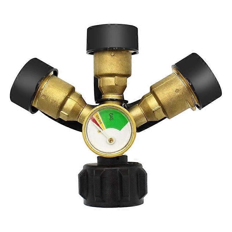 3 Way Propane Splitter with Gauge and Shut-Off Valve, 3 Y Propane Gas Splitter, Propane LP Tank Tee