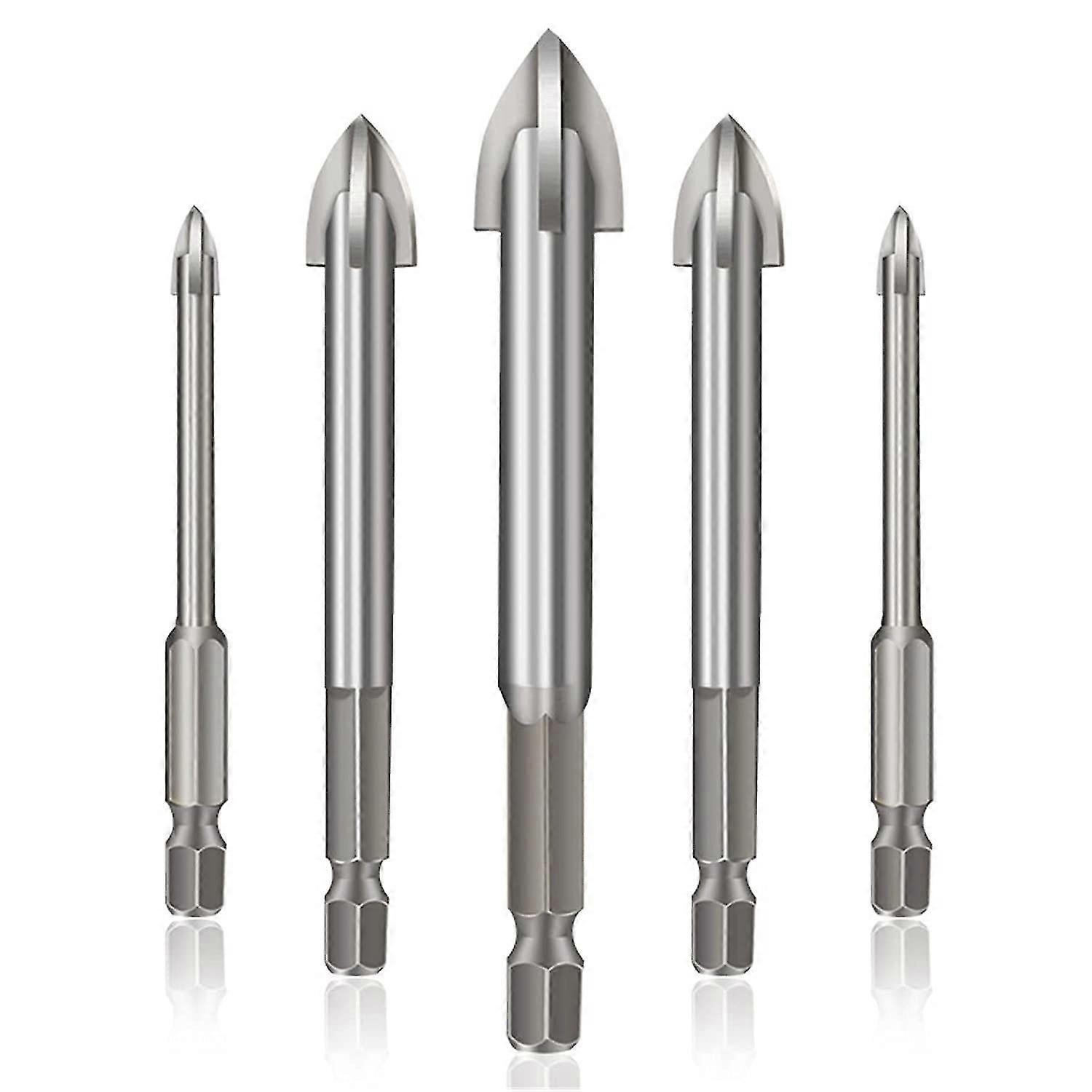 Efficient Universal Drilling Tool, 5pcs Cross Hex Tile Drill Bit Set Concrete Drill Bit Set (silver)