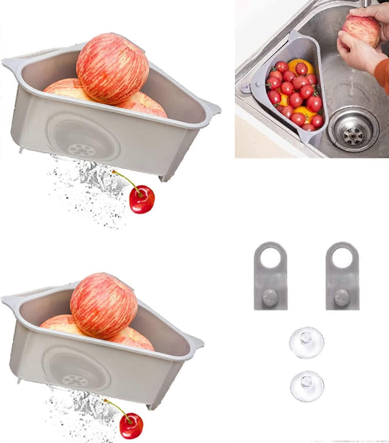 2 Pack Triangular Sink Storage Rack Drain Tray, (Grey)26cm