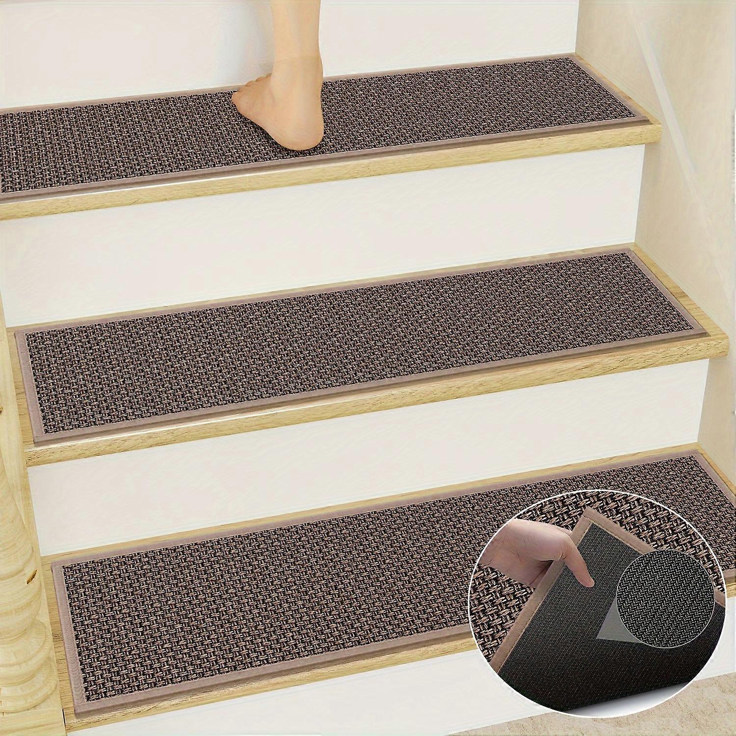 7 Pack 30x8 Jute Braided Non Slip Stair Treads Rug with Rubber Backing - Premium Stairway Mat for Carpeted Stairs, Indoor Basement Safety, and Tractio