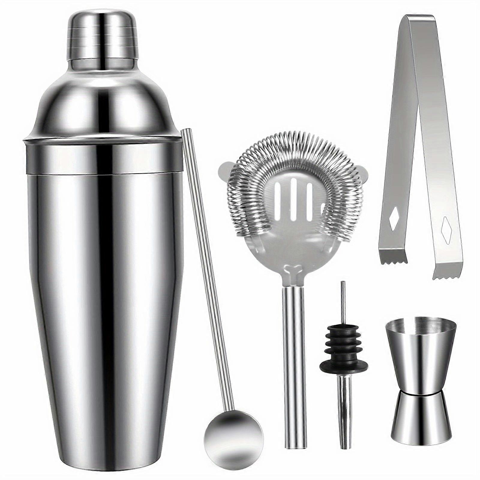 6PCSカクテルシェーカーセット - プレミアム25.36オンスステンレス鋼バーミキサーキットアクセサリー付き - プロのバーテンダードリンク作成ツール、ひずみを含む