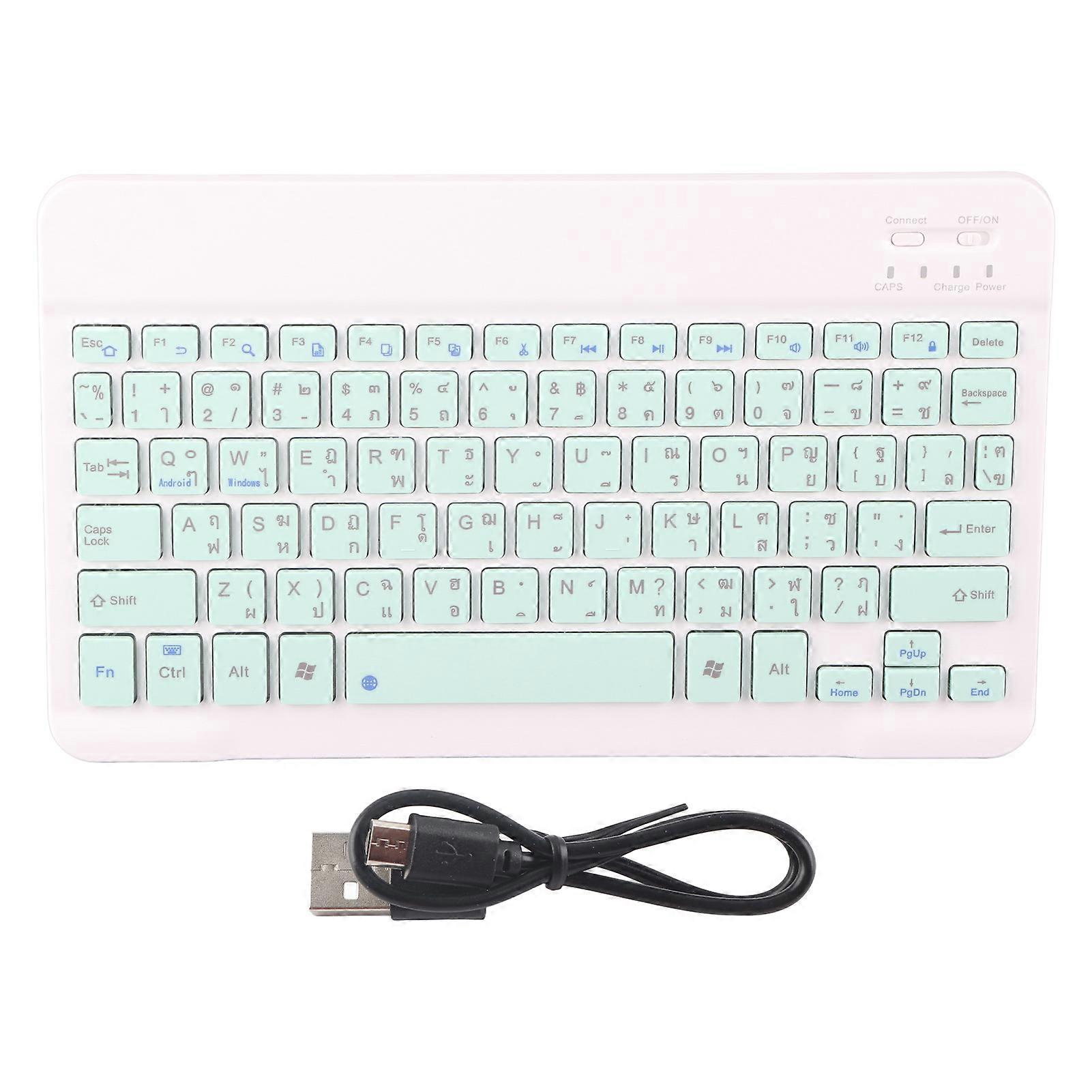 Wireless Bluetooth Keyboard Keycaps Typewriter Compatible with Universal Device 10inLight Green Thai