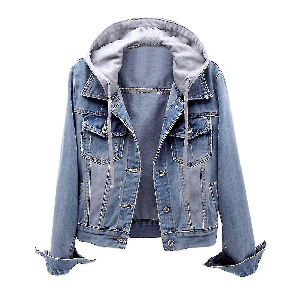 Women's Casual Detachable Hooded Denim Jacket
