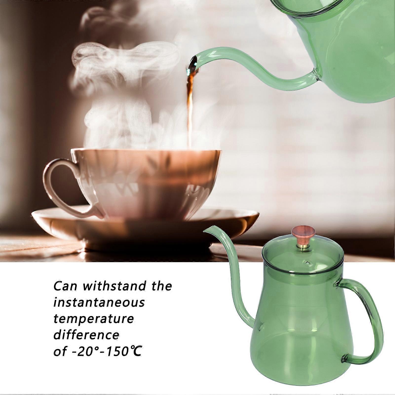 Gooseneck Pour Over Kettle, 600ML Glas Kaffe Dropp Kettle Lång pip Vattenkokare Kaffe Tekokare Värmebeständig tekanna med lock för hemkök [Grön
