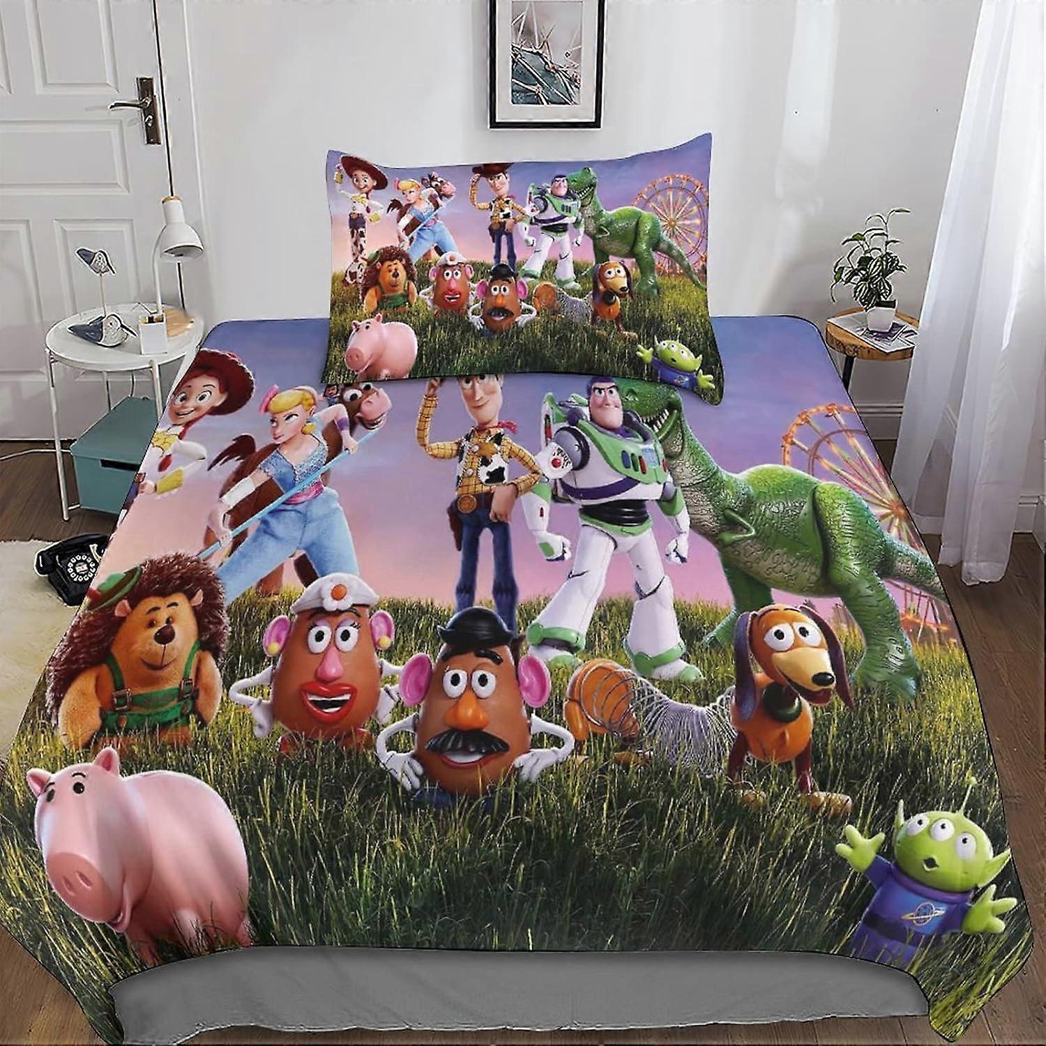 3D Toy Story Duvet Cover, 2 Pieces with Pillowcases, Microfiber Set, Zipper Closure, Bedding Set for Adults and Children Single