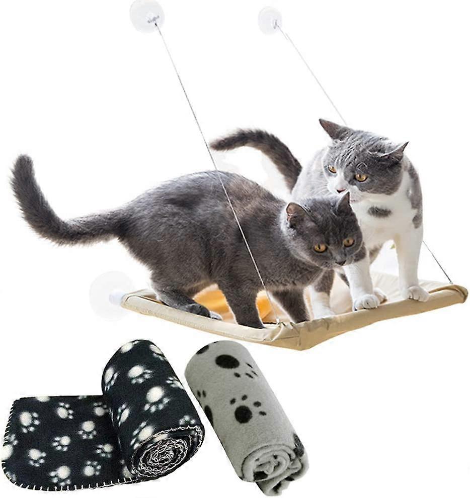 Window Cat Hammock + 2 Cat Blankets With Suction Cups Pet Perch Bed For Sunny Place