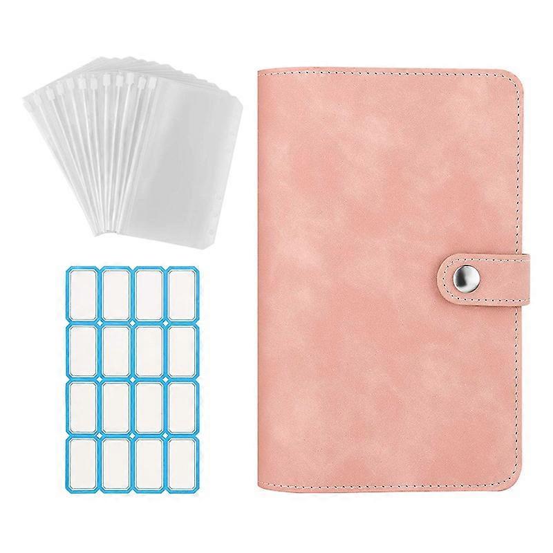Binder Notebook PU Leather Binder Notebook Folder with Label Sticker - (pink)
