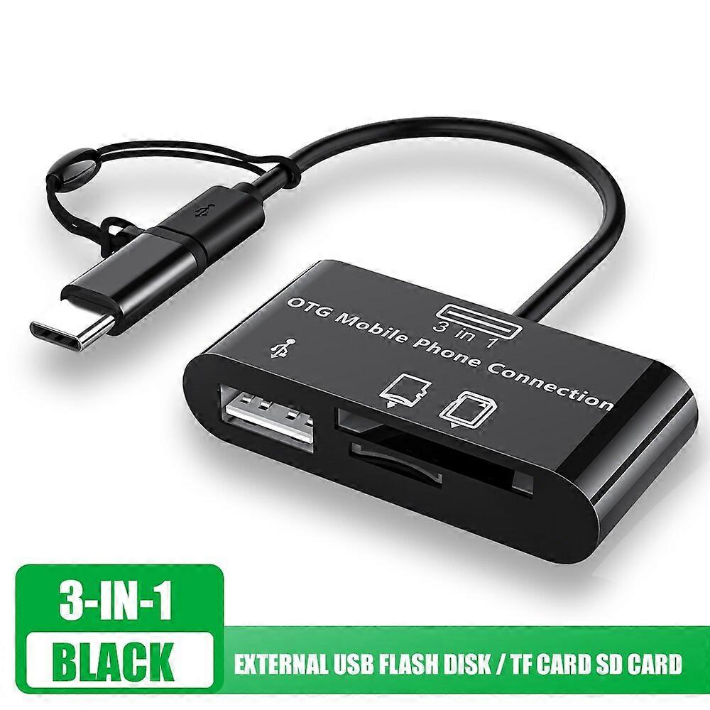 Multifunction Card Reader 3 in 1 Micro USB Type-C OTG, Universal Extension, TF / SD / U Disk Adapter / Cell Phone Camera