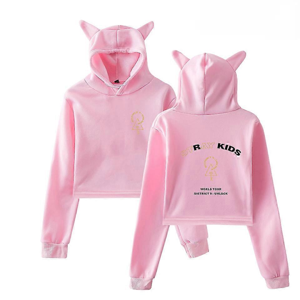 Outofgas Felpa Crop Top Con Cappuccio A Orecchie Di Gatto Per Fan SKZ (Bang Chan, Felix, Hyunjin, Ecc.), Morbido Cotone E Poliestere