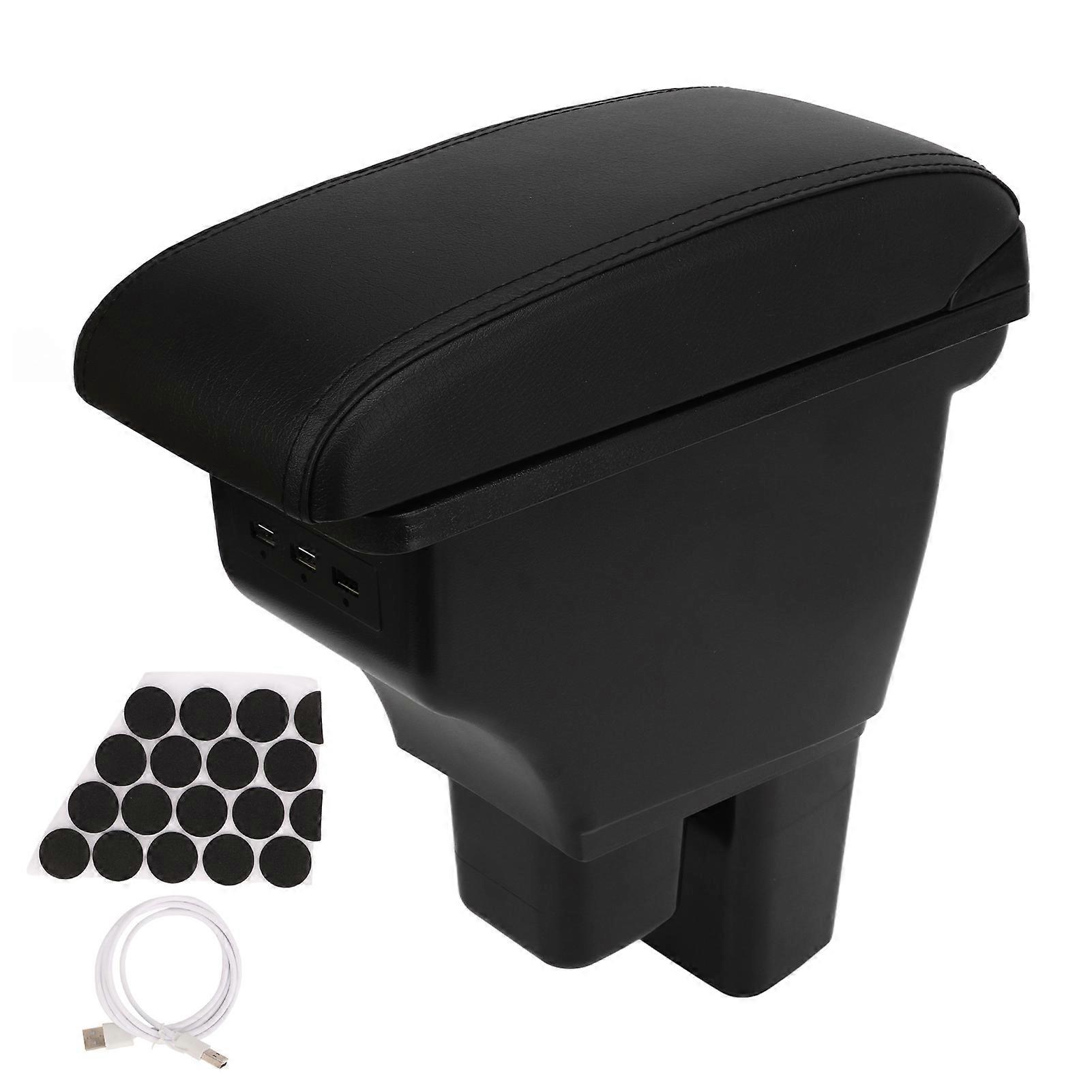Car Armrest Box 3 USB Port Double Layer Center Console Container Arm Rest Replacement for Fit Jazz 2008?2013