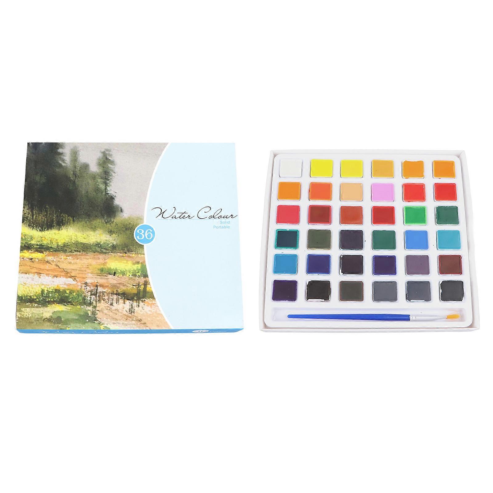 Solid Watercolor Set 36 Colors Bright Delicate Texture Paint Pigment Kit with Brush for Artist Students