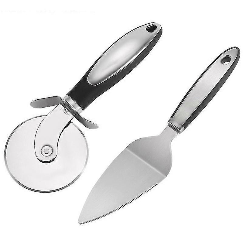1 Set Of 2 Pcs Pizza Cutter Wheel Stainless Steel Cake Pie Server Pizza Slicer