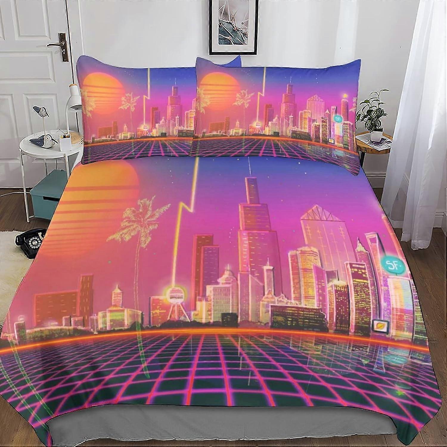 3 stycken retro neon påslakan set 3D sängkläder täcke 3D lätt täcke, ultramjuk mikrofiber med dragkedja stängning örngott