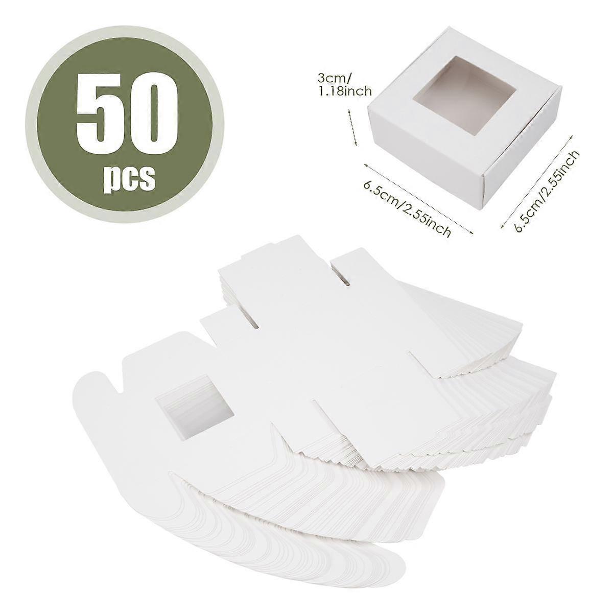 50 Pieces Mini Kraft Paper Box with Window Packaging Box Treat Box for Soap Treat Bakery (White)