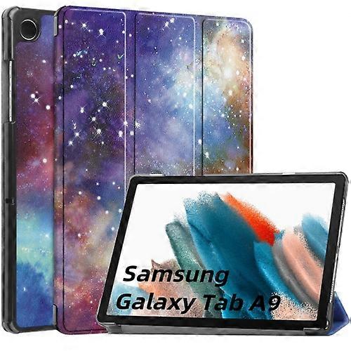 For Samsung Galaxy Tab A9 Custer Painted 3-Fold Holder Smart Leather Tablet Case