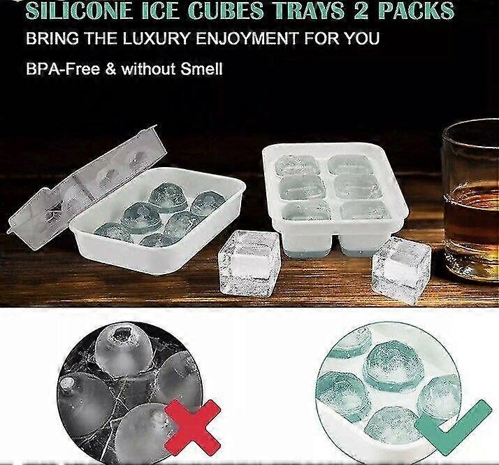 2 Pk Ice Cube Trays Large Silicone Sphere And Square Whiskey Ice Ball Maker