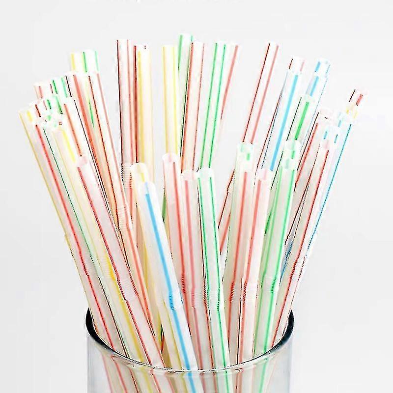 600pcs Flexible Straws Disposable Plastic Striped Multicolor Straws