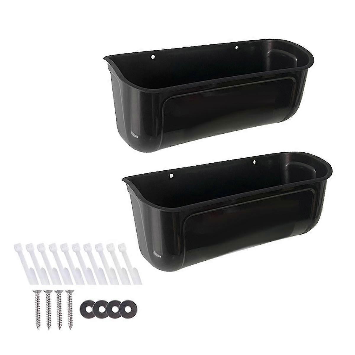 Goat Feeder,,high-capacity Hanging Fence Feed Trough,suitable For Sheep, Deer, Chicken 2pcs Black yuante
