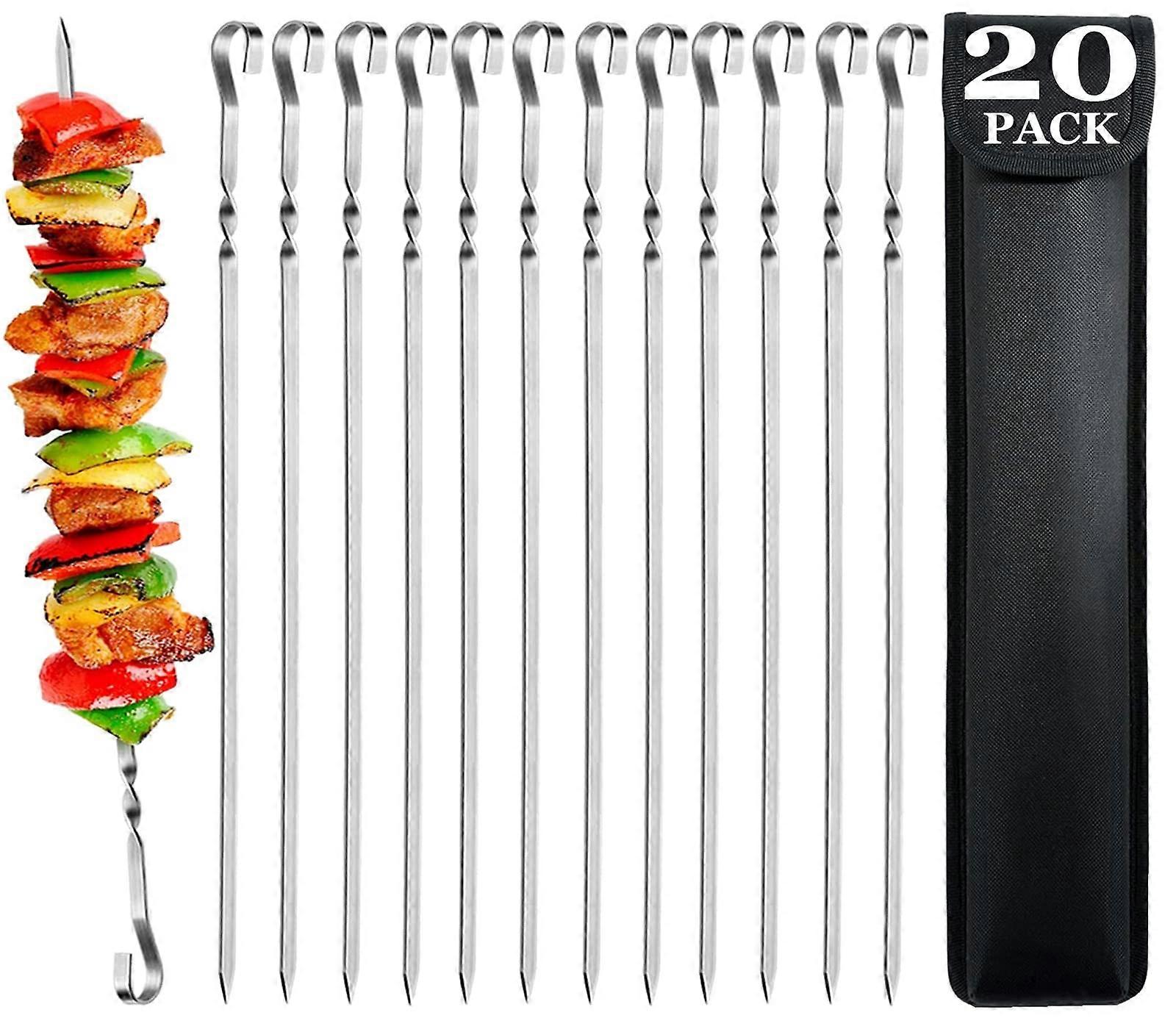 Barbecue Skewers - Set of 20 Stainless Steel Kebab Skewers BBQ Sticks 39cm Long Flat Metal Reusable Skewers