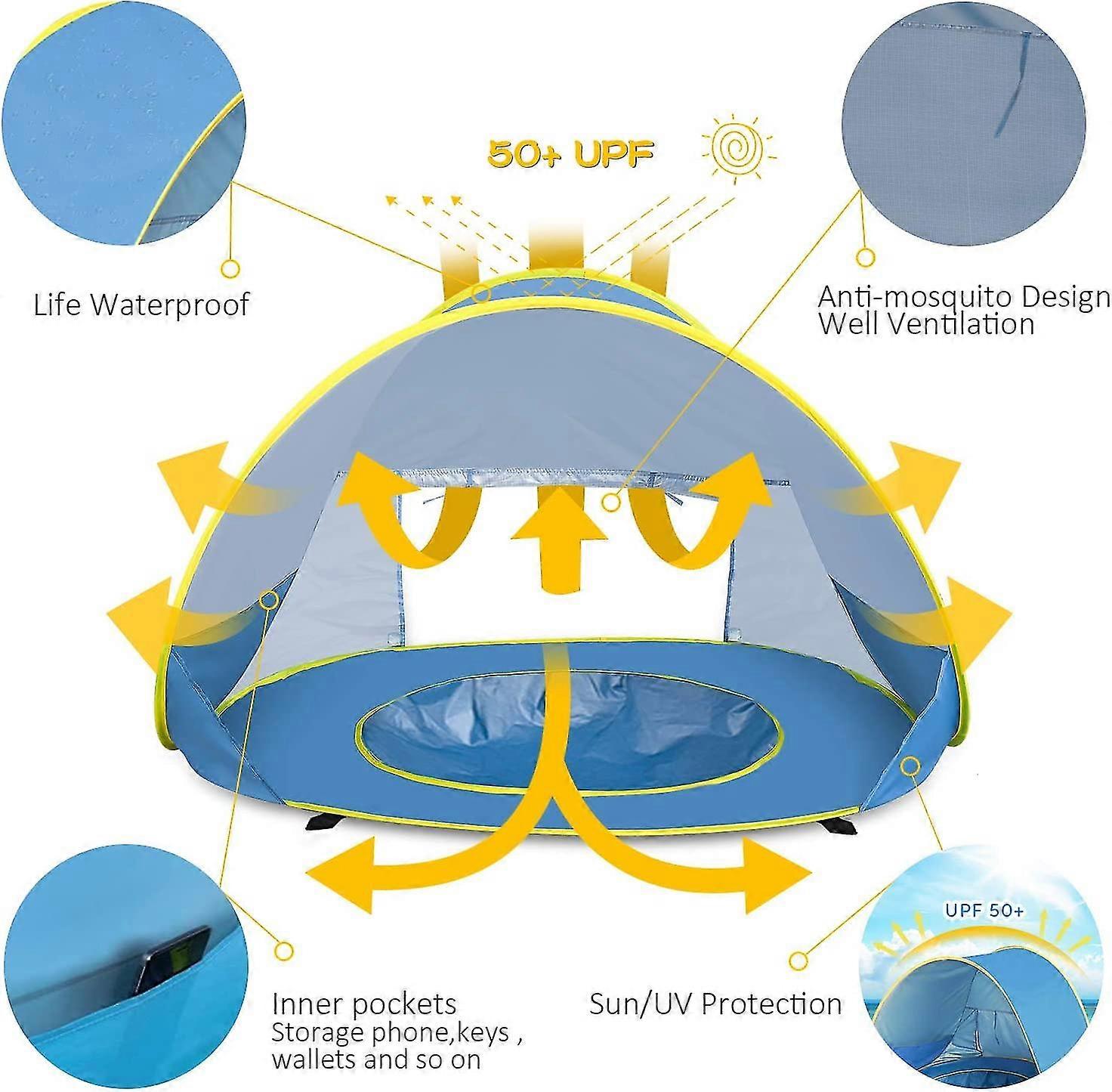 Pop Up Beach Shell, Uv Protection 50+ Sun Protection, Automatic Beach Shell, Light Pop Up Beach Tent, Ventilation, Waterproof, Outdoor Compatible With