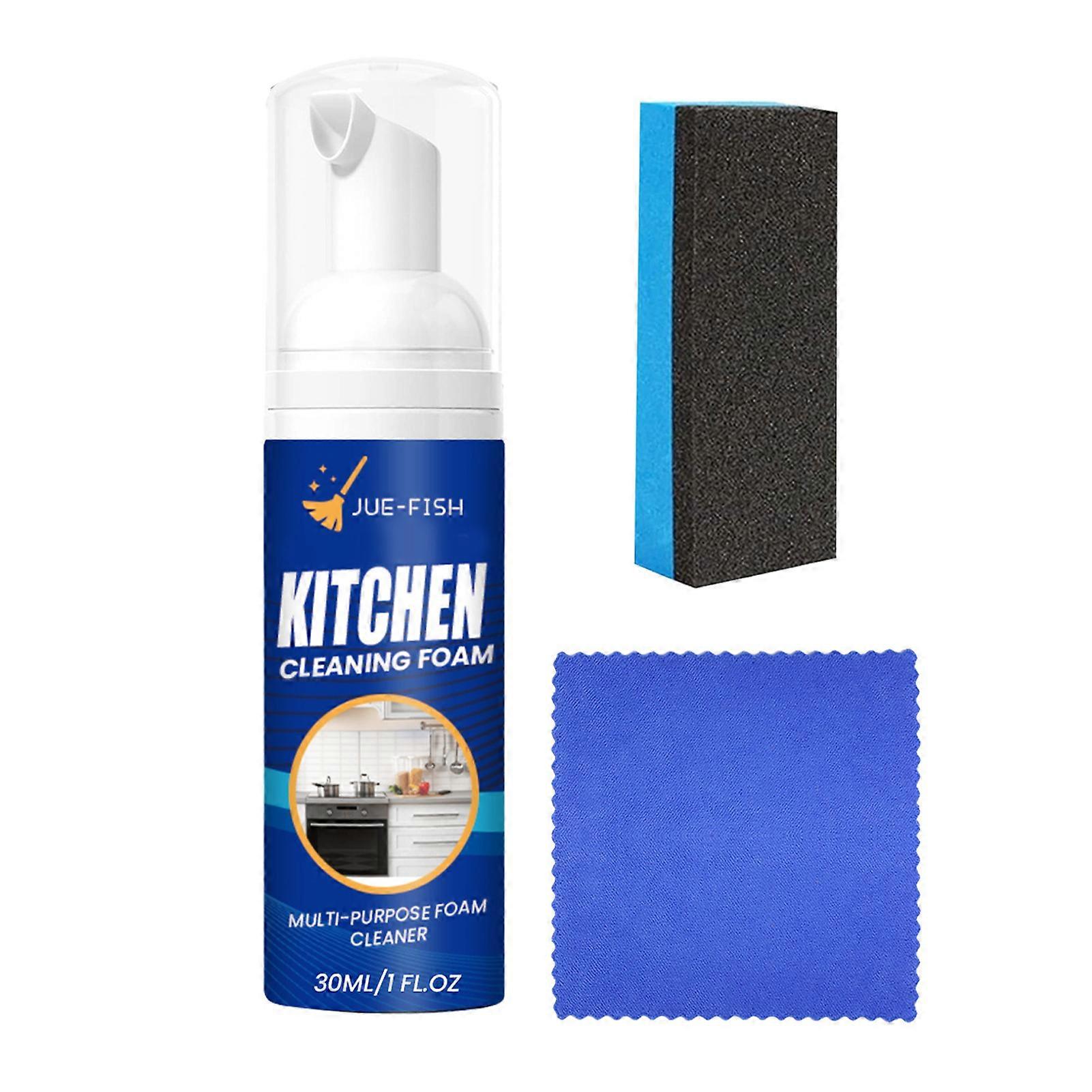 30ML Kitchen Foam Cleaner with Sponge Wipe Cloth Multifunctional Countertop Sink Cookware Heavy Oil Stain Grease Removal Spray Detergent