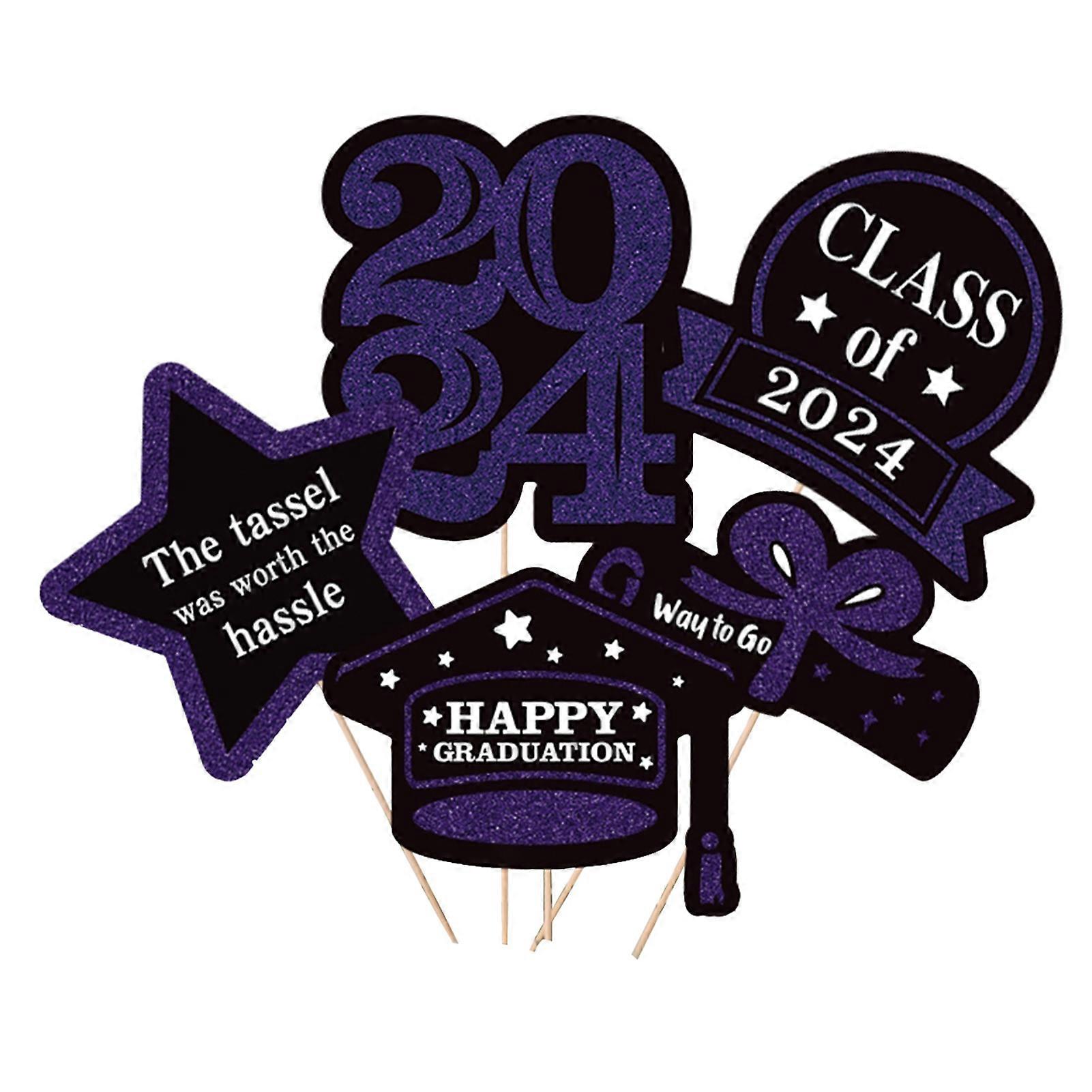 5Pcs/Set The Class of 2024 Glitter Graduation Centerpiece Sticks Set Table Vase Toppers Graduation Party Decor