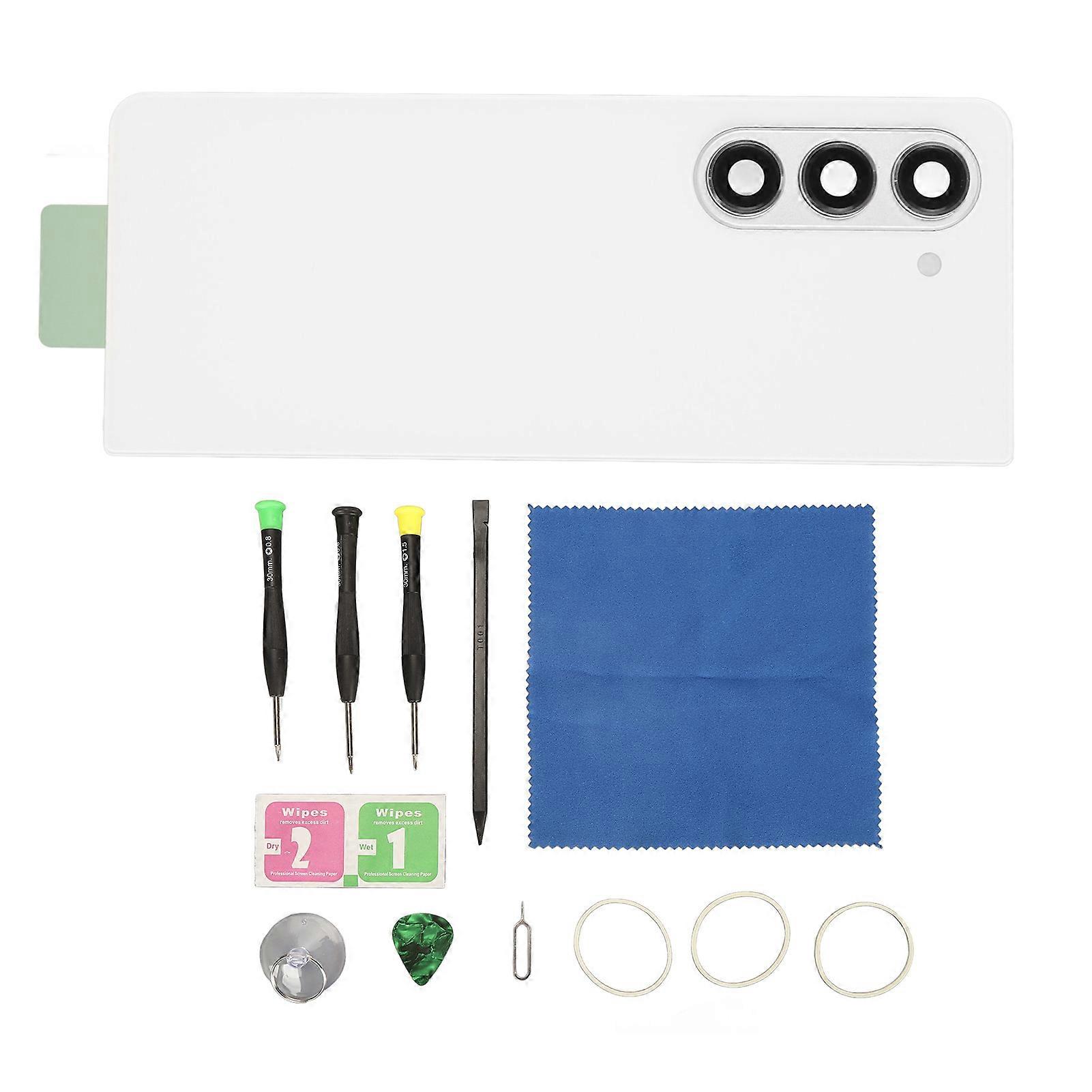 Back Glass Cover Rear Housing Door with Pre Installed Adhesive Camera Lens Tools Kit Replacement Part for Galaxy Z Fold 5 5G SM F946 White