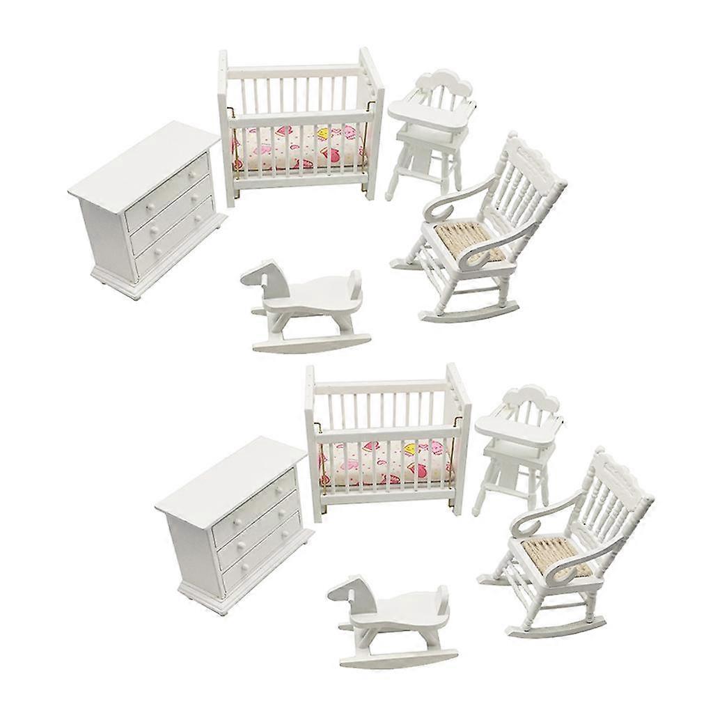 2x1/12 בית בובות כיסא נדנדה מיניאטורי + ארון מיטת ילדים סוס נדנדה