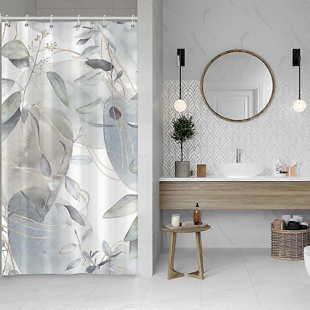 Leaves Shower Curtain Set with Hooks 36x72inches Grey Leaves Branches Shower Curtains for Bathroom Stall RV Small Botanical Plants Waterproof Fabric C