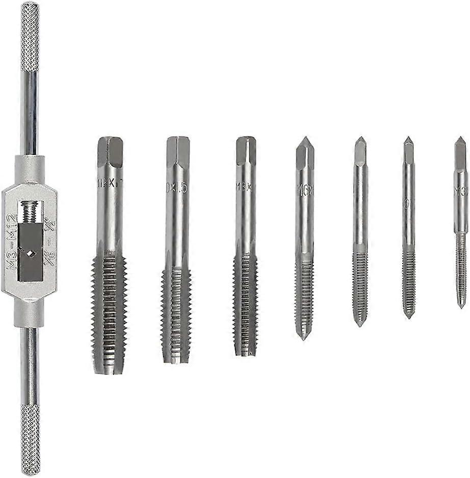 XHX 8PCS Spiralflöte Metrisches Gewindebohrer-Set Verstellbare Gewindebohrer mit Reibahle (M3 M4 M5 M6 M8 M10 M12)