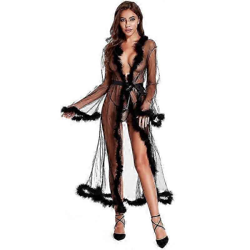 Kvinnors Sexig Fjäder Brudrock Lång Bröllopshalsduk Illusion Badrock Sovkläder Underkläder Robe Nattlinne