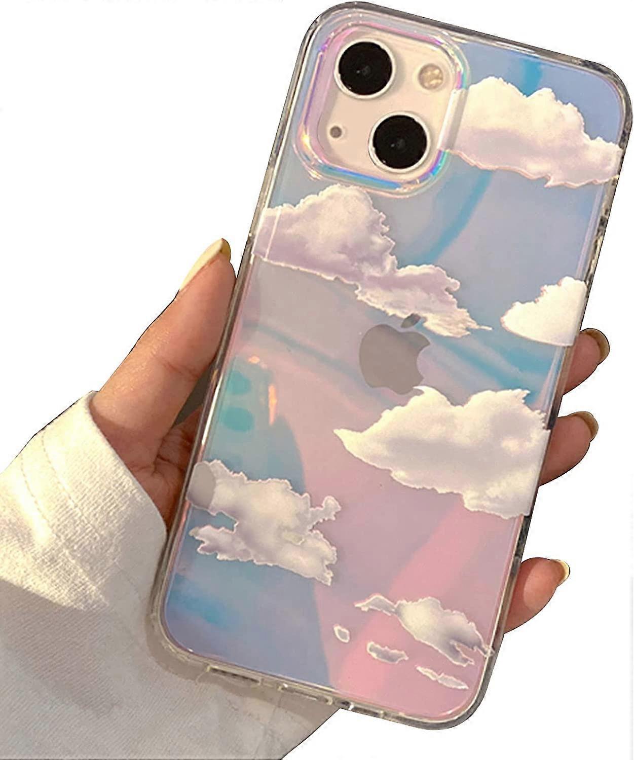 Cute Clear Crystal Designed for iPhone 13 Case 6.1 inch 2021 Released,Shockproof Protective Durable Phone Cases Slim Cover for White Cloud Aesthetic G