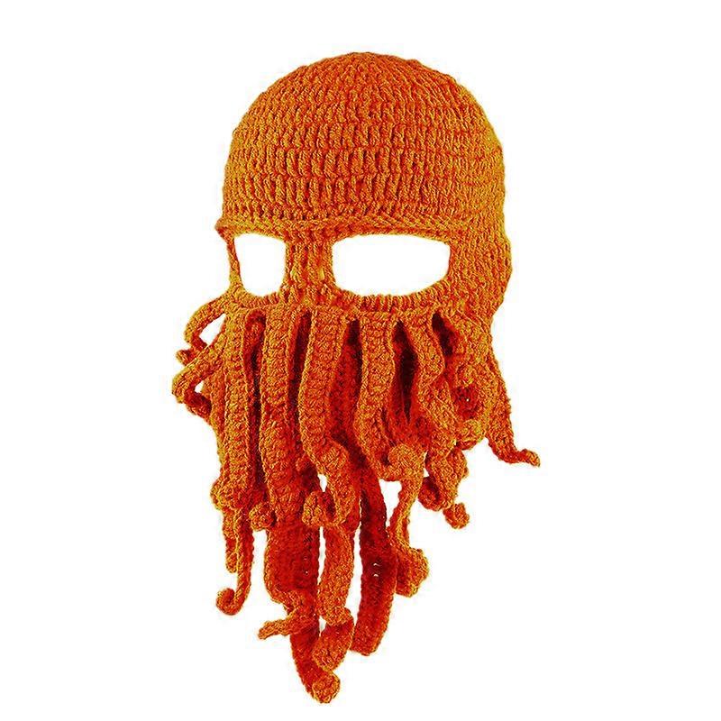 Tentacle Octopus Knit Hat Hat Cap Wind Ski Mask (Orange)