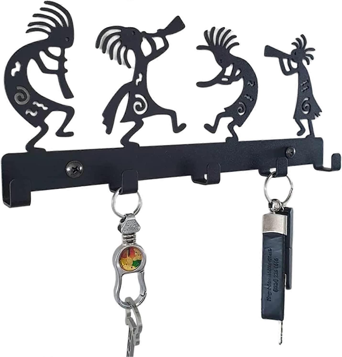 Creative Black Key Rack with 5 Hooks, Mail Organizer and Key Holder, Decorative Metal Wall Mounted Hook for Hallway, B