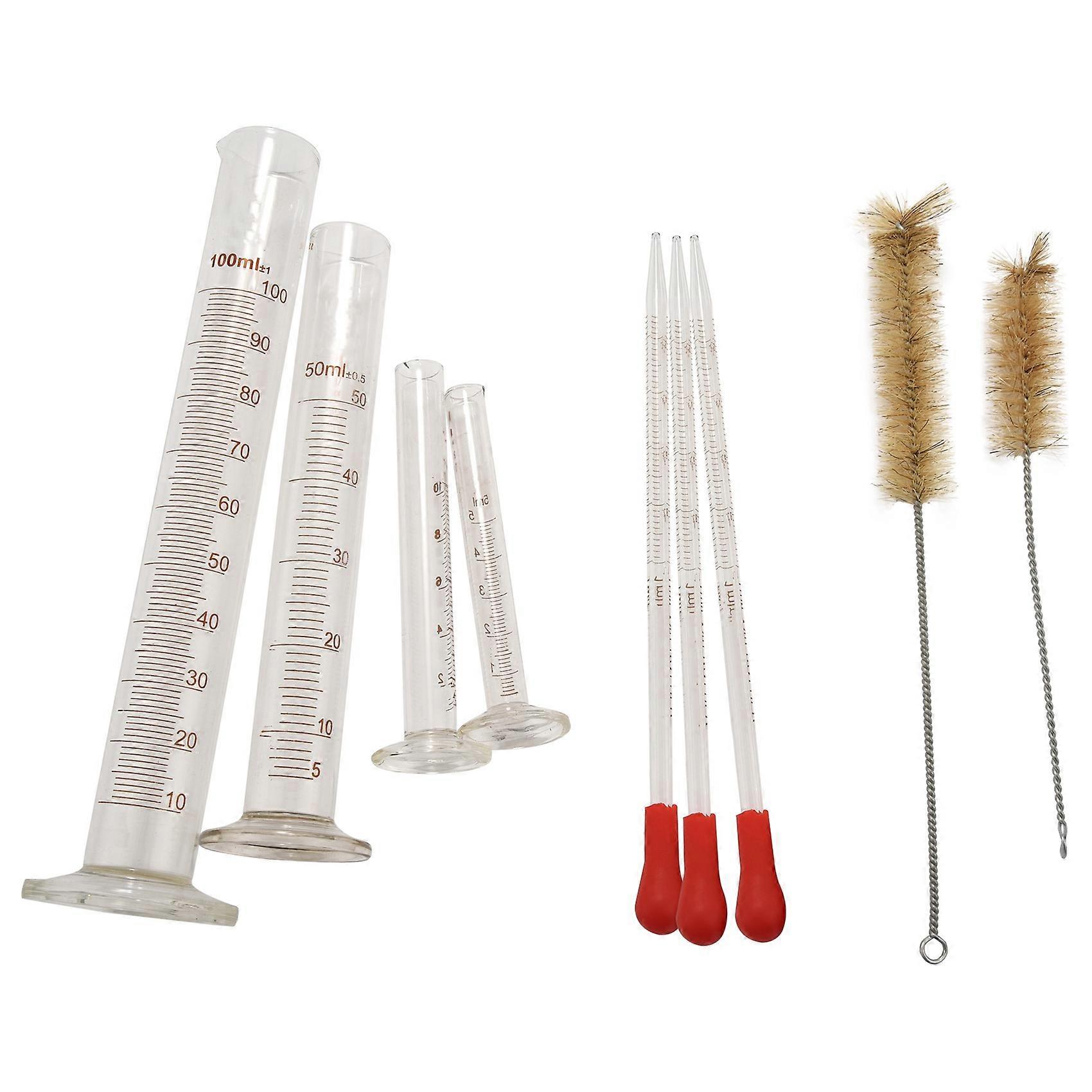 4 Measuring Cylinder - 5ml, 10ml, 50ml, 100ml - Premium Glass - Contains 2 Cleaning Brushes + 3 x 1