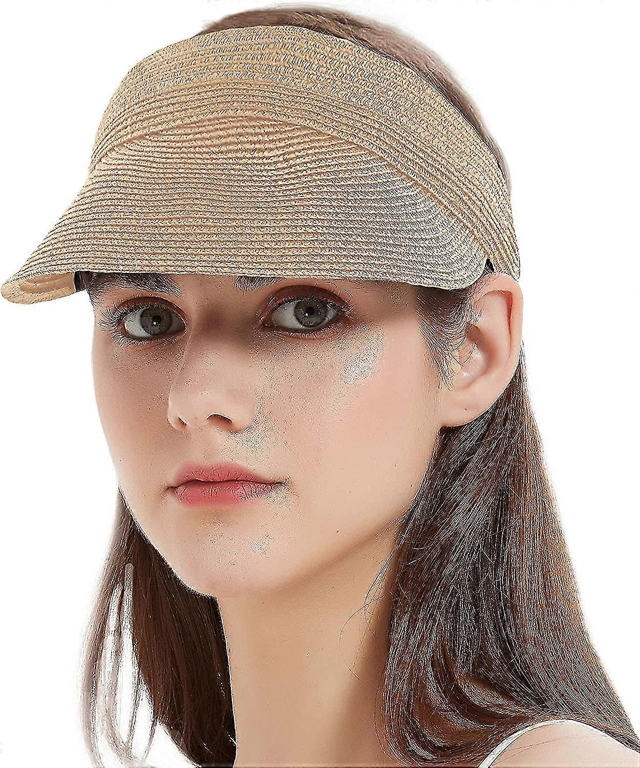 Women's Roll Up Foldable Sun Hat Wide Brim Straw Beach Cap Loop Closure And Adjustable Golf Visor