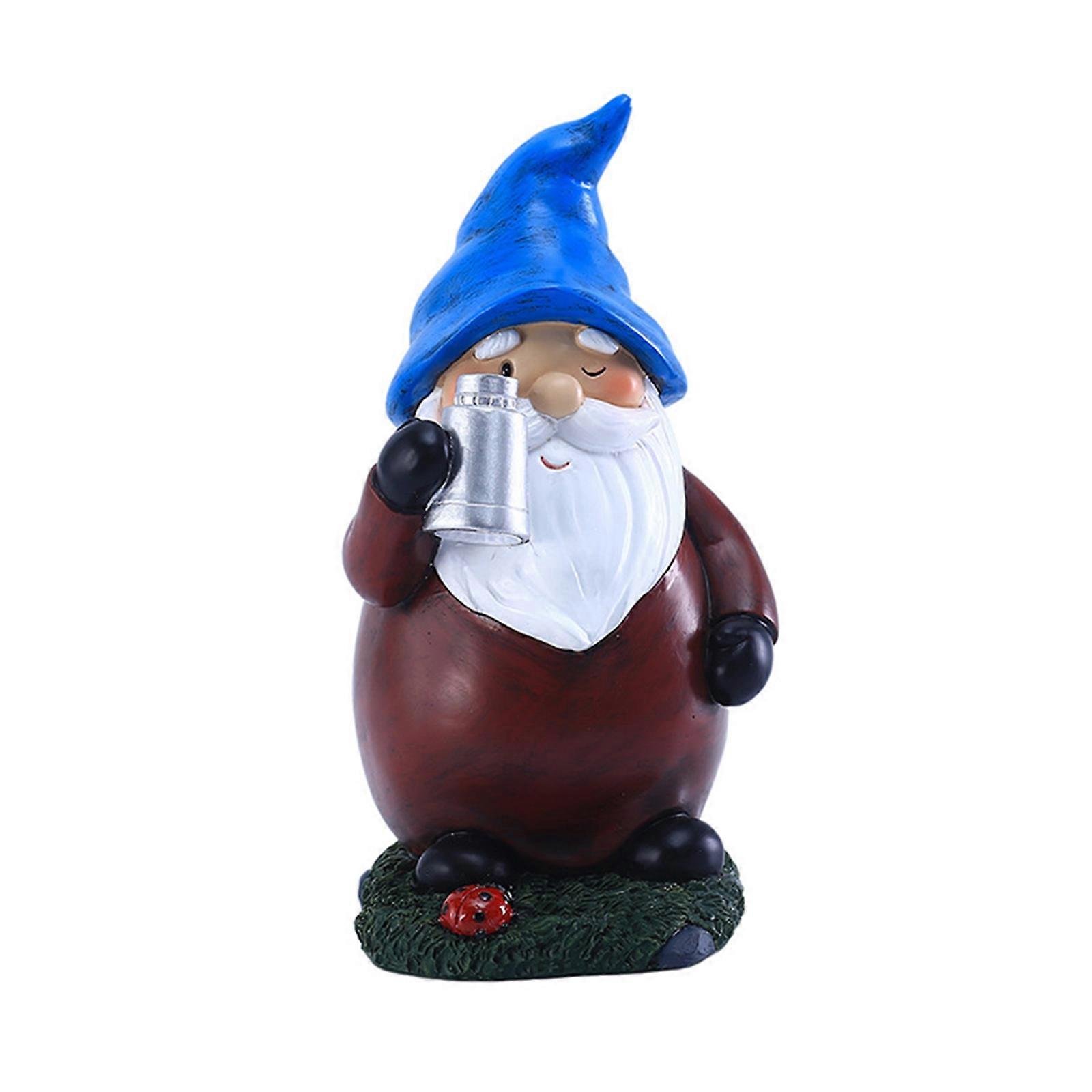 Garden Gnome Statue Holding Telescope Solar Lights Outdoor Figurine Resin Decor