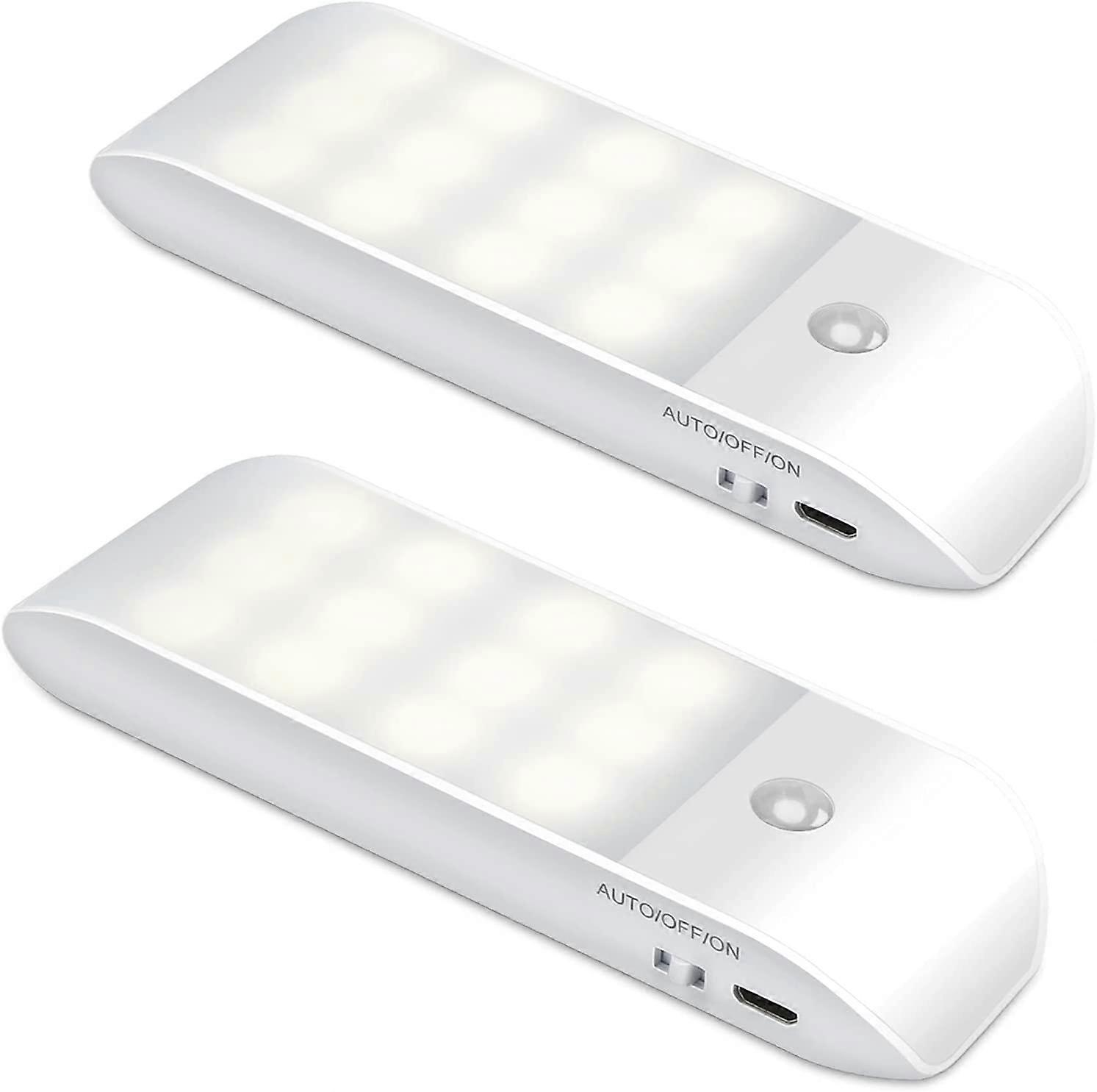 Automatic LED Night Light [2 Pack], 12 LED USB Rechargeable Closet Night Light with Motion Sensor Magnetic Adhesive Strip, 3 Modes (Auto/On/Off)
